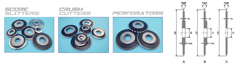 Slitters, crush cutters, and perforators for paper and corrugated cutting